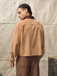 Men's Contrast Color Long Sleeve Single-Breasted Casual Jacket - Khaki - View 2