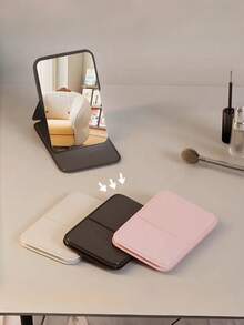 Foldable Makeup Mirror, Portable Handheld Makeup Mirror, Minimalist Makeup Mirror, Suitable For Dormitories And Desktops, Foldable Design For Makeup Application, Affordable Price, Room Decor, Dressing Tables, Travel Use - Multicolor - View 12