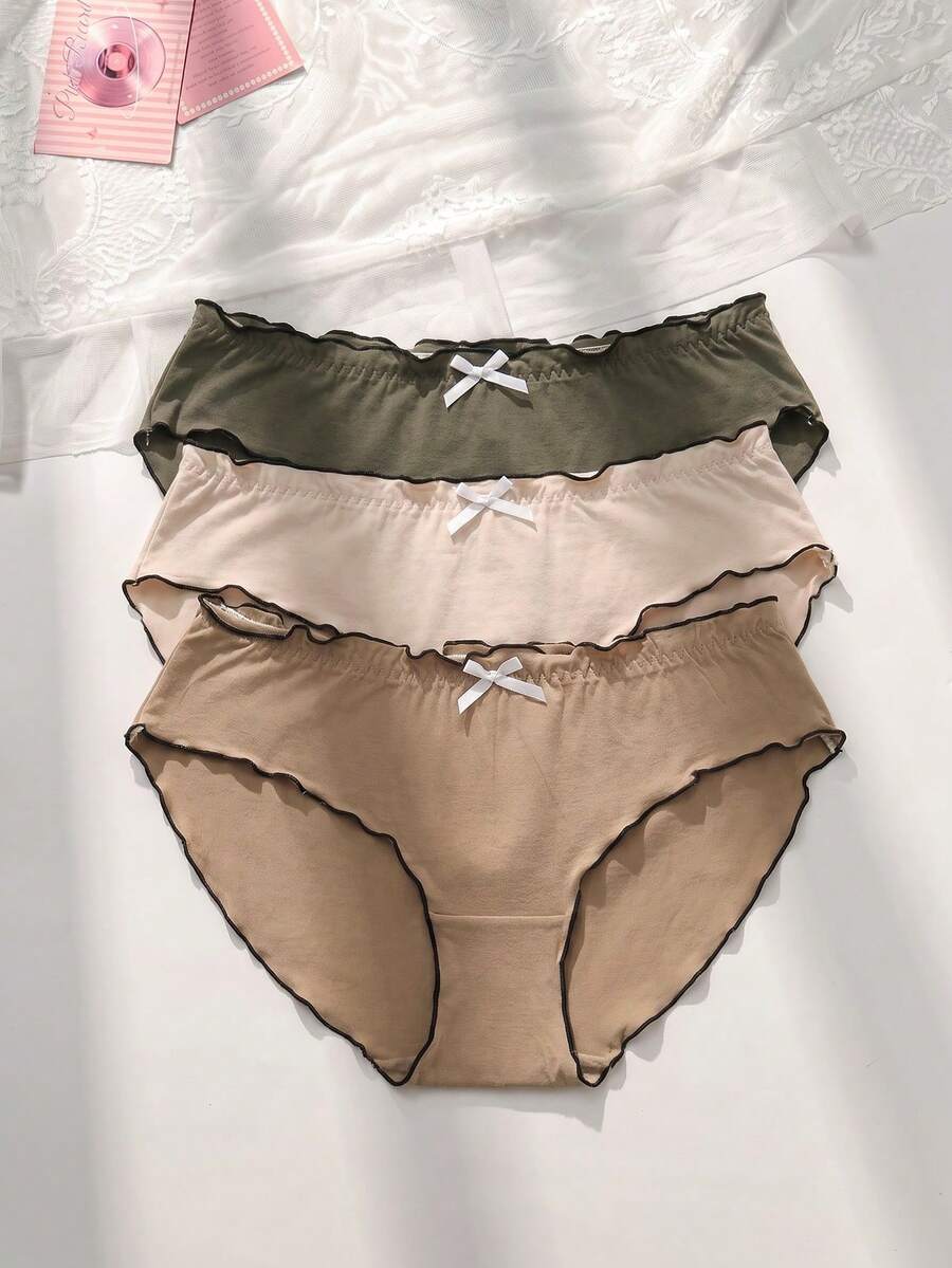 PetitDoll 3 piezas/paquete Bragas cómodas y transpirables con ribete de volantes para mujeres - Multicolor - Ver 1