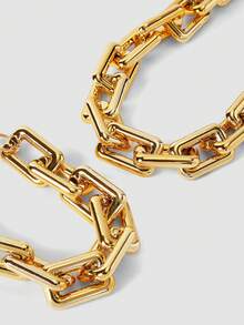 MortiRose 2pcs Punk Exaggerated CCB Thick Chain Bracelet & Necklace Set, Suitable For Date, Vacation, Daily Outfit, Party Gift - Yellow Gold - View 2