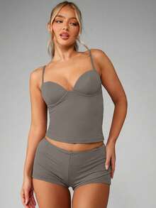 MISSGUIDED Top tipo corsé de tirantes largos con copas incorporadas, estilo bustier, estructura para uso casual diario - Gris - Ver 3