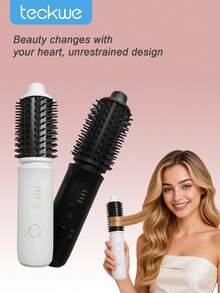 Teckwe 3-In-1 Wireless Hot Air Brush, Portable Straightener & Curling Styling Tool, USB Type-C Charging, 4 Temperature Settings, Anti-Tangle Design For Short, Medium & Long Bangs Hair, 2600mAh Battery - Multicolor - View 1