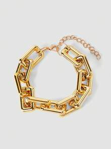 MortiRose 2pcs Punk Exaggerated CCB Thick Chain Bracelet & Necklace Set, Suitable For Date, Vacation, Daily Outfit, Party Gift - Yellow Gold - View 6