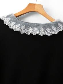 GlowEve CURVE Plus Size Casual Contrast Color Lace Collar Button Long Sleeve Cardigan Winter - Black - View 7