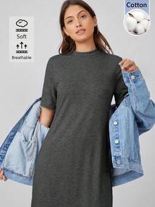 SHEIN BASICS Robe longue d'été décontractée de couleur unie pour femmes, pour un usage quotidien, en gris foncé, pour les vacances, les voyages et la maison - Gris - Voir 4