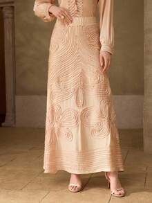 MOTF PREMIUM WOMEN'S TEXTURED SLIM FIT LONG SKIRT, AUTUMN/WINTER - Champagne - View 1