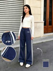 SHEIN 1件 青少年女孩皇家藍百搭休閒高階舒適長褲新款 - 寶藍色 - 查看 1
