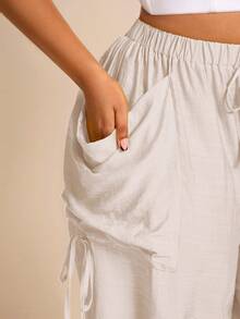 Brilight Spring/Summer Casual Commute Style: Cropped Trousers With Elasticized Cuffs And Decorative Side Pockets. Perfect For Daily Outings Beige Vacation - Apricot - View 10