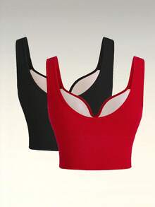 Velisys Velisys Plus Size Solid Color Seamless Tank Style Sports Bra - Multicolor - View 7