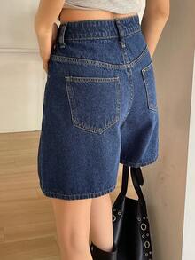 DAZY Women's Casual Versatile Denim Shorts With Pockets And Buttons For Daily Wear Summer Cute Tops - Blue - View 2