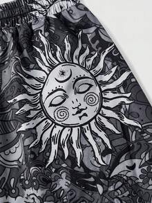 ROMWE Hippie Plus Size Dark Vintage Mysterious Star & Moon All-Over Print Long Pants - Grey - View 4