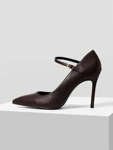 MOTF WOMEN'S FASHION AND ELEGANCE COMMUTER POINTED ADJUSTABLE BUCKLE HIGH HEELS - Brown - View 2