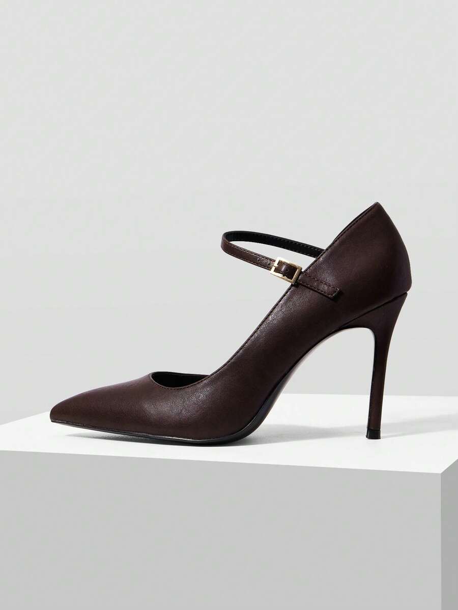MOTF WOMEN'S FASHION AND ELEGANCE COMMUTER POINTED ADJUSTABLE BUCKLE HIGH HEELS - Brown - View 2