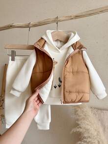 SHEIN 女嬰編織無袖加厚背心 + 連帽衛衣 + 長褲 3件套 - 彩色 - 查看 4