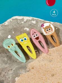 SpongeBob SquarePants | SHEIN 4件組可愛卡通圖案壓克力髮夾，禮物，髮飾夾 - 彩色 - 查看 1