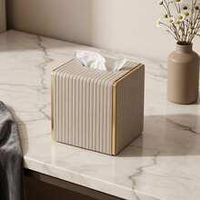 Vertical Striped Square Leather Tissue Box Cover - Stylish Cube Tissue Box Holder With Magnetic Bottom, Decorative Pu Tissue Box For Dresser, Nightstand, Desktop, Kitchen Countertop, Home Office, Car, Storage Box Decoration Holiday Gift - Multicolor - View 12