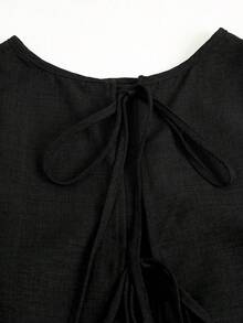 SHEIN Franclia 女士休闲度假套装，圆领露背扎染印花上衣搭配扎染短裤，春夏款 - 黑色 - 查看 5
