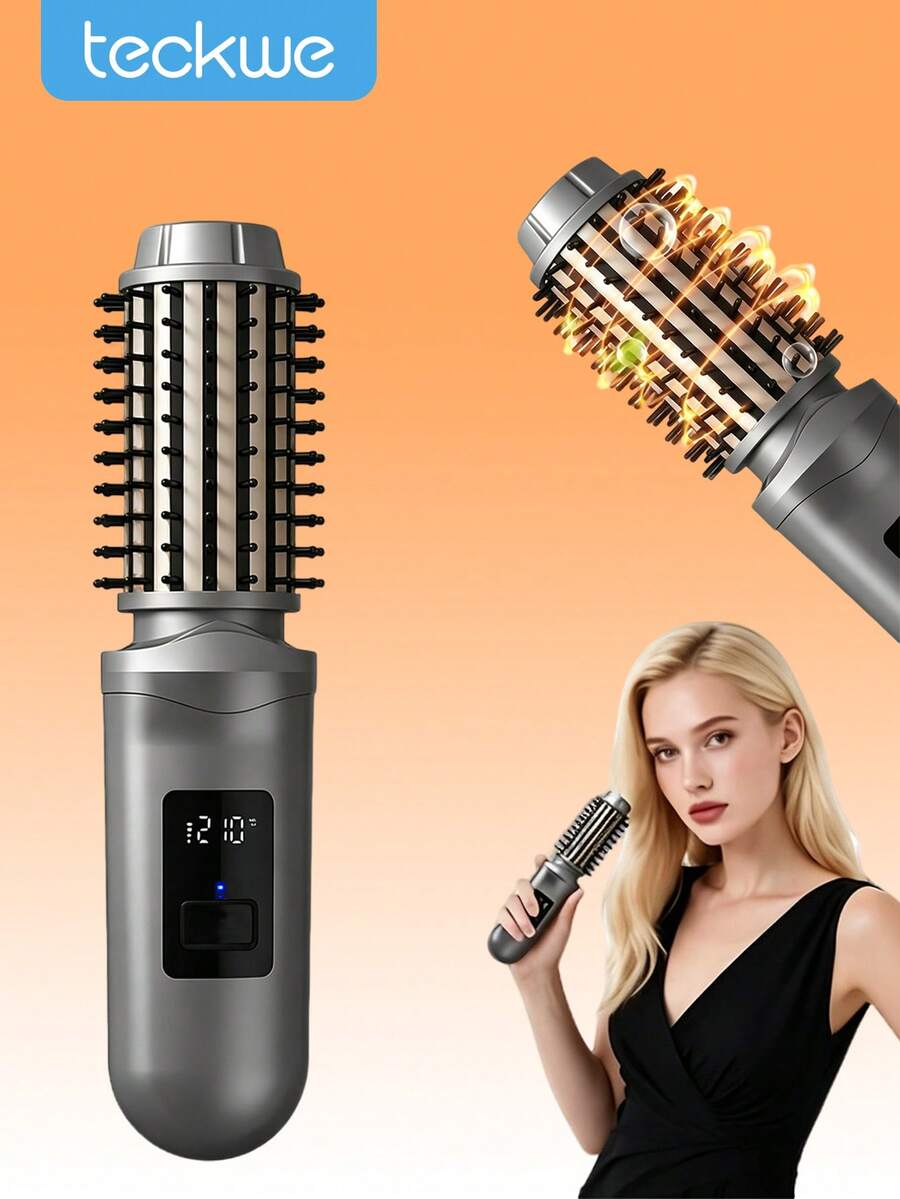 Teckwe Portable Wireless Straightening Comb Fast Heating Constant Temp Anti Burn LED Display USB Charge Compact Lightweight Home Travel Hair Styling Tool Dual Straight Wavy Hair Built In 2600mAh Battery Ideal Gift For Women - Multicolor - View 1