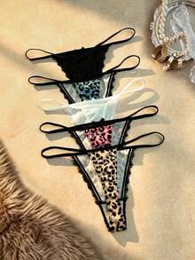 Bare Chapter 5 piezas Tanga de mujer con lazo delantero, patchwork de encaje y estampado floral - Multicolor - Ver 2
