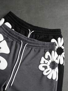SLATEMANN Men's Drawstring Waist Letter Pattern Casual Daily Shorts - Multicolor - View 4
