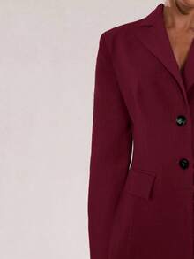 SHEIN BAE Women's Fashion Commute Solid Color Blazer - Burgundy - View 7