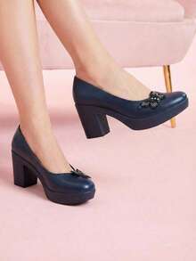 Thick Heel Shoes With Detail And Platform - 藍色 - 查看 4