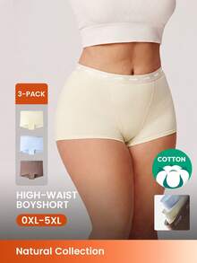 LUVLETTE Plus 3-Pack Women Plus Comfortable Cotton Logo High-Rise Boyshorts-Pastel Color - Multicolor - View 1