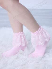 ROMWE Kawaii Women's Plain Ruffled Mid-Calf Socks - Multicolor A3 - View 5
