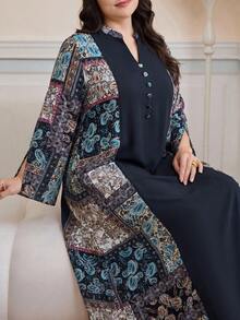 Al Najma 大尺碼女款佩斯利印花拼接阿拉伯風洋裝 - 彩色 - 查看 7