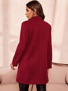 SHEIN Clasi Lapel Neck Double Breasted Overcoat In Fall/Winter - Burgundy - View 2