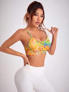 SHEIN Sovereign Charm 女款彩色豹紋露背設計運動內衣 - 彩色 - 查看 3