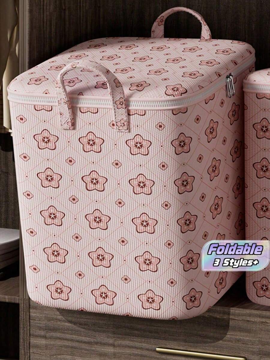 Foldable Clothing Storage Box With Handle, Large Capacity Breathable Wardrobe Organizer, Zipper Reinforced Portable Storage Bag, Suitable For Blankets, Bedding, Space-Saving, Bedroom Home Use - Multicolor - View 1