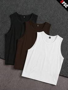 Manfinity VCAY 3 piezas/Paquete Camisetas sin mangas de punto casual de unicolor para hombres, adecuadas para uso diario - Multicolor - Ver 7