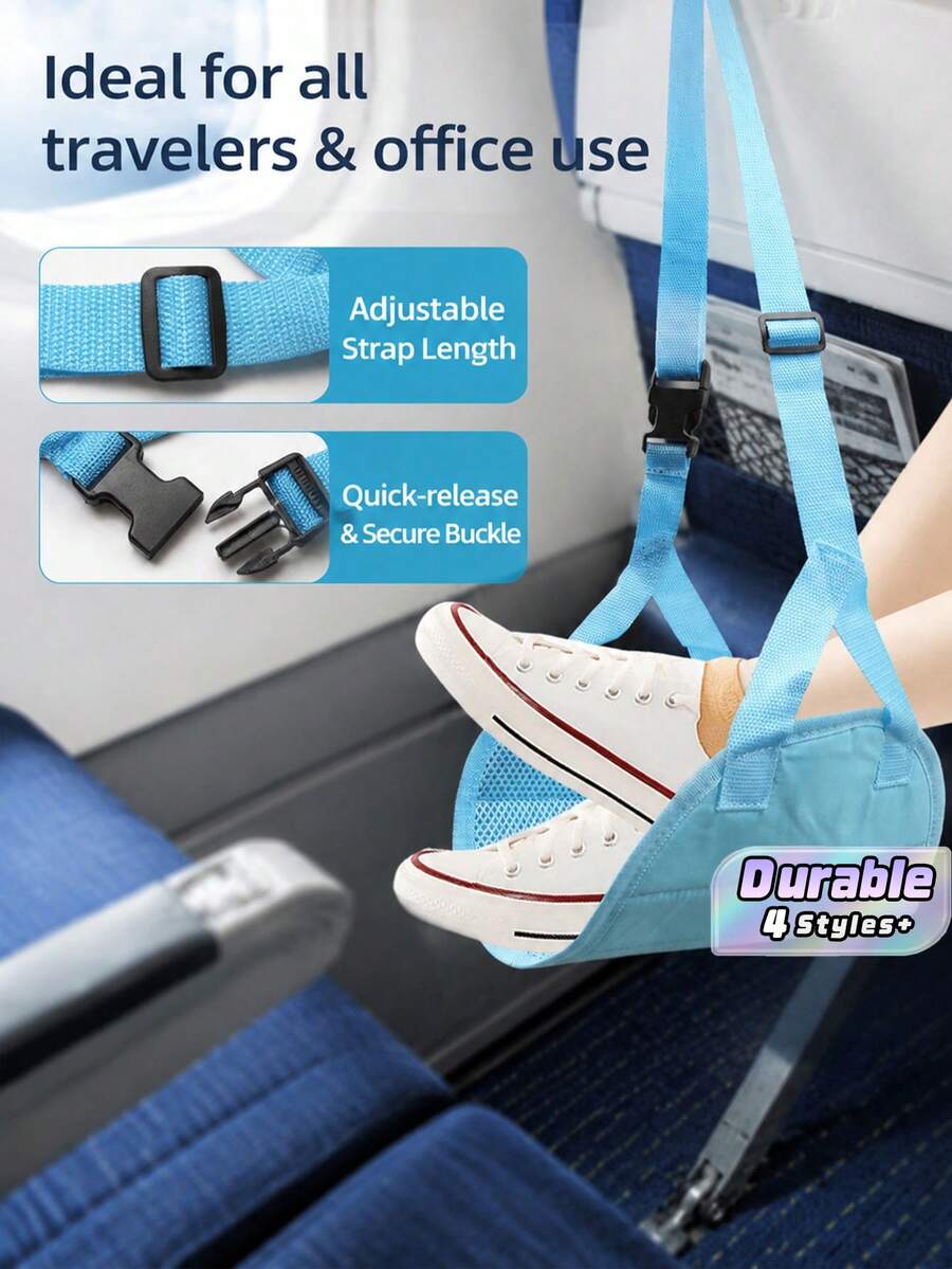 1pc Office Footrest Mat, Portable Simple Airplane Footrest For Travel Accessories, Adjustable Lightweight Hammock-Style Footrest With Travel Safety Belt, Suitable For Office And Travel - foot hammock - View 1