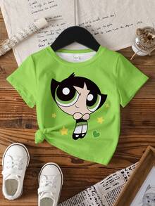 THE POWERPUFF GIRLS X SHEIN 少女卡通印花短袖休閒T恤 - 彩色 - 查看 7