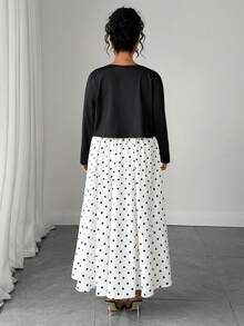 SHEIN Elenzya Plus Size 2pcs Polka Dot Spaghetti Strap Long Cinched Cinched Waist Set - Black - View 2