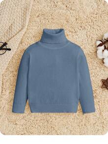 SHEIN 兒童嬰兒長袖高領套頭可愛秋季毛衣 - 霧霾藍 - 查看 1