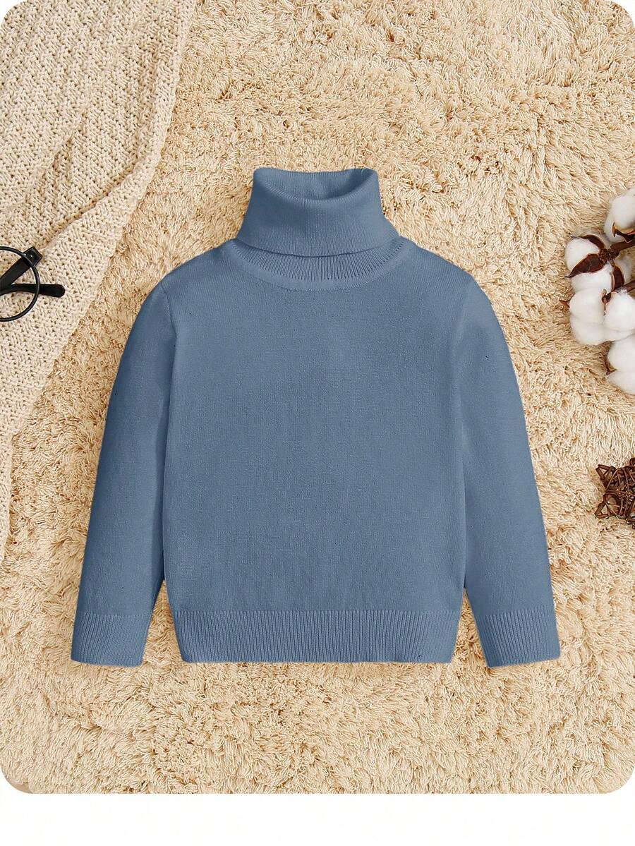 SHEIN 兒童嬰兒長袖高領套頭可愛秋季毛衣 - 霧霾藍 - 查看 1