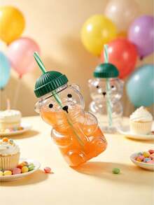 1/2/3/4/5/10Pcs Plastic Cute Bear Straw Cup – Teddy Bear Design Straw Tumbler With Lid, Reusable Travel Drinkware For Juice, Cold Drinks, Milk, Coffee (Not For Boiling Water) - Green - View 7