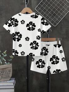 1 Set Of Tween Boys' Summer New Letter Print Two Pieces Set With Black And White Contrast Design. No Need To Worry About Kids' Outfits For Outings - Multicolor - View 2