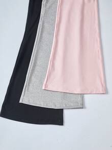 Ensemble T-shirt à col carré manches longues et pantalon évasé de couleur unie pour fille préadolescente - Multicolore - Voir 3