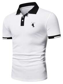 Calvornis 男士刺繡Logo裝飾極簡日常短袖 Polo 衫，正式款 - 白色 - 查看 4