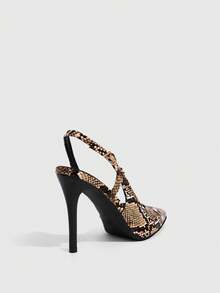 CUCCOO SZL Frühling und Herbst brauner Farbton Schlangenmuster spitz zulaufende Zehen dünne Absätze Knopf Slingback Schuhe Retro Spice Girl Stil Dating Einkaufen Abendessen Party - Khaki - Übersicht 3