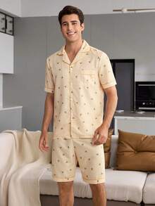 CoupledUp Men's Casual Bubble Crinkle Plaid Lemon Print Open Front Pajama Set - Yellow - View 2
