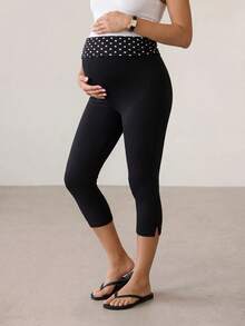 Modmama Maternity Polka Dot Print Patchwork Leggings Vacation Outfits Photoshoot Summer - Black - View 3
