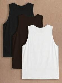 Manfinity VCAY 3 piezas/Paquete Camisetas sin mangas de punto casual de unicolor para hombres, adecuadas para uso diario - Multicolor - Ver 3