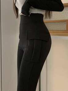 Dazy Tall Celana Panjang Wanita Slim Fit Elegan dengan Dekorasi Saku untuk Musim Gugur - Hitam - View 5