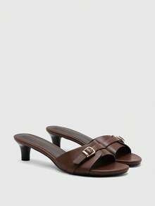 CUCCOO BIZCHIC Zapatos de mujer con punta redonda, sandalias de tacón alto elegantes de color marrón para ir al trabajo, uso casual de primavera y verano con estilo Old Money - Marrón Chocolate - Ver 7
