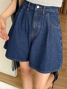 DAZY Women's Casual Versatile Denim Shorts With Pockets And Buttons For Daily Wear Summer Cute Tops - Blue - View 6