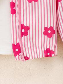 SHEIN Elladie kids 女童條紋花卉印花連帽休閒日常長袖外套 - 粉色 - 查看 7